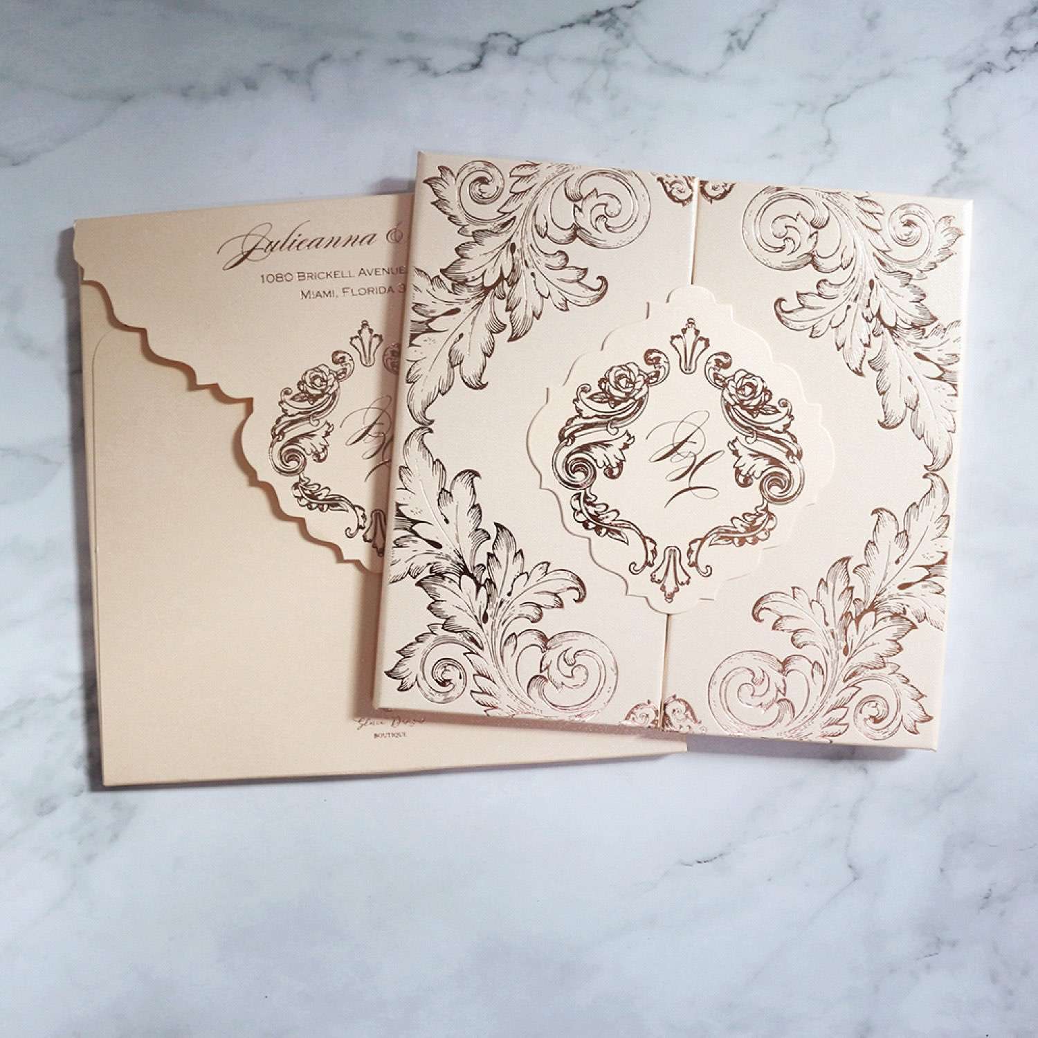 Pocket Invitation Card Square Champagne Card Wedding Invitation Card Customized 